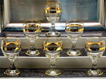 |- (6) x Exquisites Bohemia Kristallglas Set 24k Gold