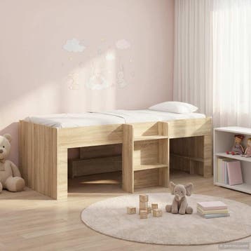 vidaXL Kinder Hoogslaper Sonoma Eiken 90 x 200 cm Bewerkt, Verzenden, Nieuw, Bruin, Hout