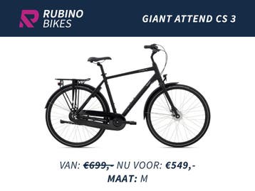 GIANT ATTEND CS 3 (M) HEREN - €150 KORTING - STADSFIETS, Ophalen, Versnellingen, Nieuw, 49 tot 53 cm