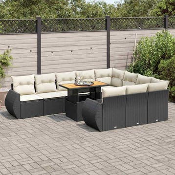 vidaXL 11-delige Loungeset met kussens poly rattan zwart, Verzenden, Nieuw, Loungeset