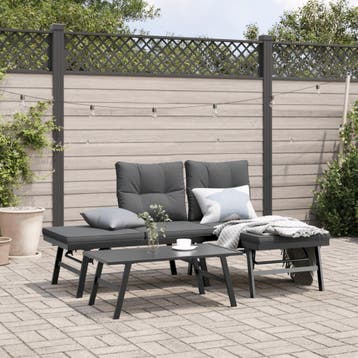 vidaXL 3-delige Tuinbankenset met kussens gepoedercoat staal, Verzenden, Nieuw, Rvs