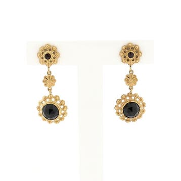 Gouden oorhangers met granaat; 14 karaat (Oorbellen), Sieraden, Tassen en Uiterlijk, Ophalen of Verzenden, Gebruikt, Goud, Goud
