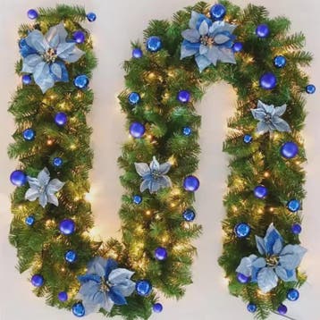 Luxe Kerstguirlande 2.7m met LED Verlichting, Poinsettia en, Verzenden, Nieuw