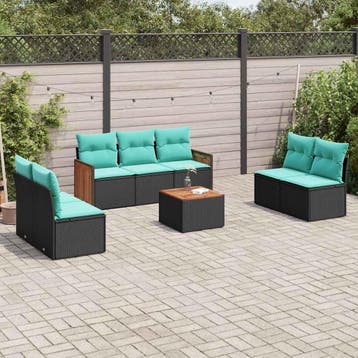 vidaXL 8-delige tuinbankset met kussens, zwart polyrotan, Verzenden, Nieuw