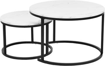 Salontafel rond - Koffietafel - Set van 2 - Wit/Zwart - Amve, Verzenden, Zo goed als nieuw