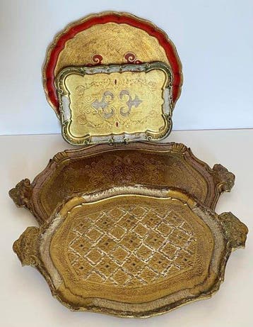 Florentine Toleware - Dienblad (4) - Hout + Vergulding, Antiek en Kunst
