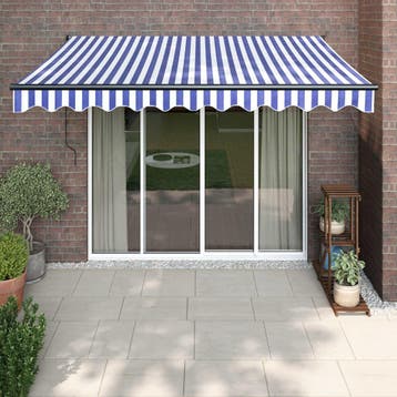 vidaXL Luifel automatisch uitschuifbaar 3x2,5 m blauw en wit, Verzenden, Nieuw