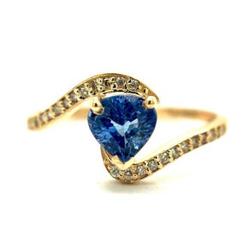 Ring - 14 karaat Geel goud - 1.02ct. tw. Saffier - Diamant, Nieuw