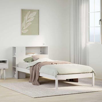 vidaXL Bed met boekenkast zonder matras grenenhout wit, Verzenden, Nieuw, Wit, Hout