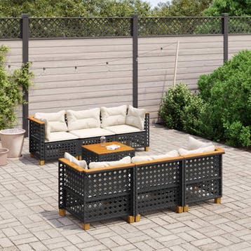 vidaXL 7-delige Loungeset met kussens poly rattan zwart, Verzenden, Nieuw, Loungeset