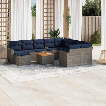 vidaXL 11-delige tuinbankset met kussens, grijs polyrotan, Verzenden, Nieuw