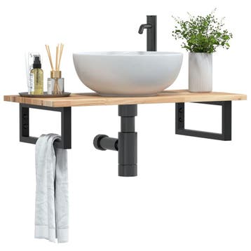 vidaXL Badkamer wandschap staal en massief acaciahout, Verzenden, Nieuw