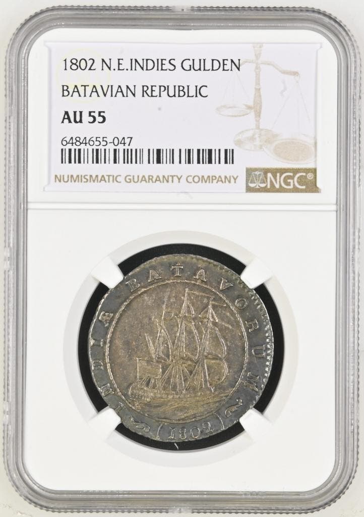 Nederland Indië - Bat. Republiek 1 gulden 1802, Postzegels en Munten, Munten | Nederland, Losse munt, 1 gulden, Zilver, Verzenden