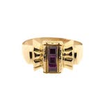 Vintage roségouden ring met spinel, Sieraden, Tassen en Uiterlijk, Ringen, Gebruikt, Overige kleuren, 19 tot 20, Ophalen of Verzenden
