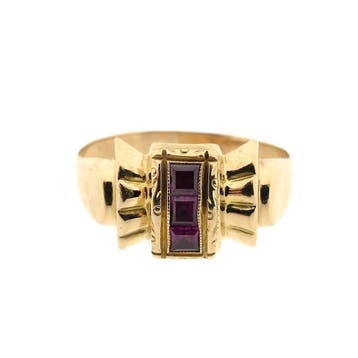 Vintage roségouden ring met spinel, Gebruikt, 19 tot 20, Ophalen of Verzenden, Met edelsteen