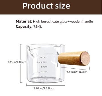 Glazen Espresso Maatbeker met Houten Handvat – Barista Glas, Verzenden, Nieuw
