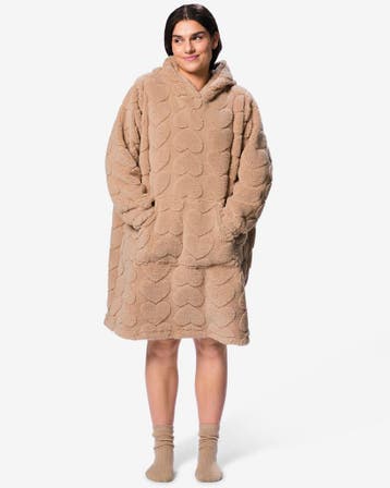 HEMA Damesnachthemd fleece hartjes lichtbruin, Kleding | Dames, Verzenden