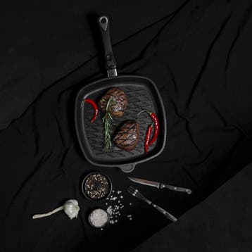 AMT Gastroguss Vierkante grillpan met BBQ-patroon – 28x28., Ophalen of Verzenden, Nieuw, Aluminium, Overige typen