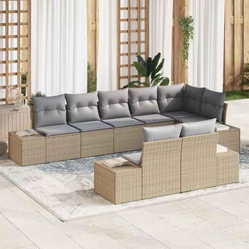 vidaXL Tuin Sofa Set 8 st Beige en Grijs poly rattan, Verzenden, Nieuw, Rotan, 8 zitplaatsen