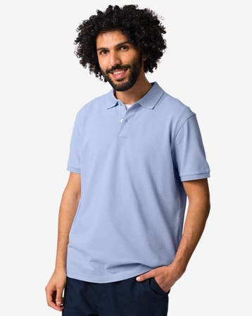 HEMA Herenpolo Denton regular fit piqué lichtblauw, Verzenden, Nieuw