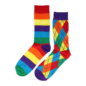 Sokken Katoen – Regenboog Streep Ruit Print – Groen Blauw, Nieuw
