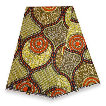 Afrikaanse stof - Geel Oranje Circle Link Mosaic - Super Wax, Ophalen of Verzenden, Nieuw