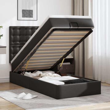 vidaXL Ottoman bed met matras en LEDs 90x190 cm kunstleer, Overige materialen, 90 cm, Eenpersoons, Verzenden