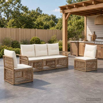 vidaXL Tuinbankenset 5 st Beige poly rattan, Verzenden, Nieuw, 5 zitplaatsen