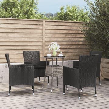 vidaXL 5-delige Bistroset met kussens poly rattan zwart, Tuin en Terras, Verzenden, Nieuw, 4 zitplaatsen