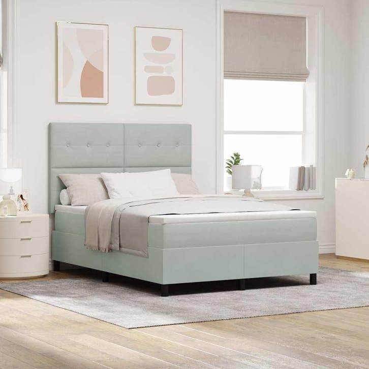 vidaXL Boxspringbed met hoofdeinde Lichtgrijs 140 x 200 cm, Huis en Inrichting, Slaapkamer | Bedden, Nieuw, Stof, Verzenden