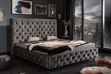 Design tweepersoonsbed PARIS 160x200cm grijs fluweel, Ophalen of Verzenden, Nieuw