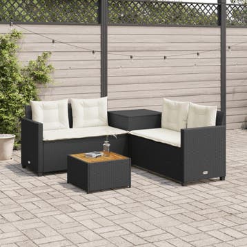 vidaXL Tuinbank met tafel en kussens L-vormig poly rattan, Verzenden, Nieuw