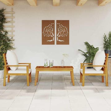 vidaXL 3-delige Loungeset met kussens massief acaciahout, Verzenden, Nieuw, Hardhout, Loungeset