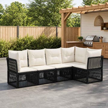 vidaXL Tuinbankenset 5 st Zwart poly rattan, Verzenden, Nieuw, 5 zitplaatsen