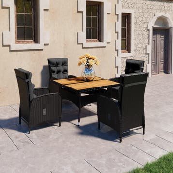 vidaXL 5-delige Tuinset poly rattan en acaciahout zwart, Verzenden, Nieuw, 4 zitplaatsen, Tuinset