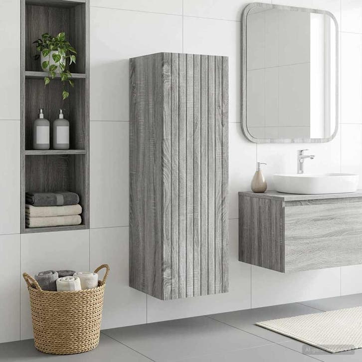 vidaXL Wand Gemonteerde Badkamerkast Grijs Sonoma 33 x 34,5, Huis en Inrichting, Tafels | Kaptafels, Nieuw, Verzenden