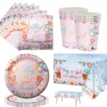 53-delige boy or girl genderreveal set met beertjes, Ophalen of Verzenden, Nieuw, Versiering, Geboorte of Huwelijk