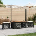 vidaXL Tuin eettafelset met kussen 4 pcs Zwart en Crème poly, Verzenden, Nieuw, Rotan, 4 zitplaatsen