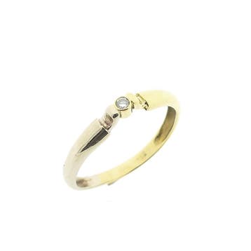 Bicolor gouden solitair ring met diamant; 0,04 ct., Gebruikt, 20 of groter, Heer, Ophalen of Verzenden