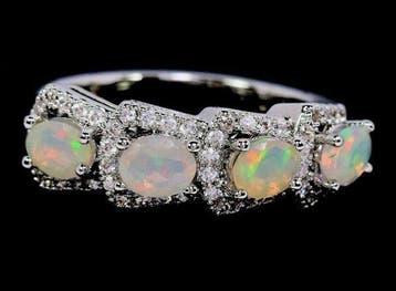 Zonder minimumprijs - Ring Zilver Opaal - 4 natuurlijke, Nieuw