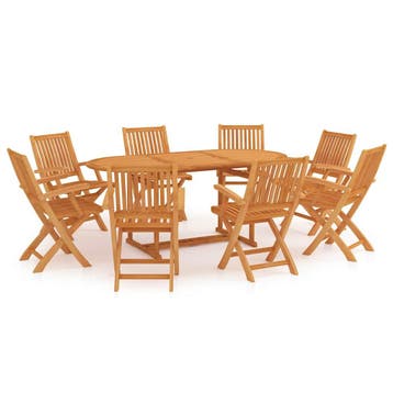 vidaXL 9-delige Tuinset massief teakhout, Tuin en Terras, Verzenden, Nieuw, 8 zitplaatsen, Tuinset