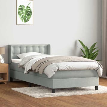 vidaXL Boxspring met matras fluweel lichtgrijs 90x220 cm, Eenpersoons, Verzenden, Nieuw, Stof