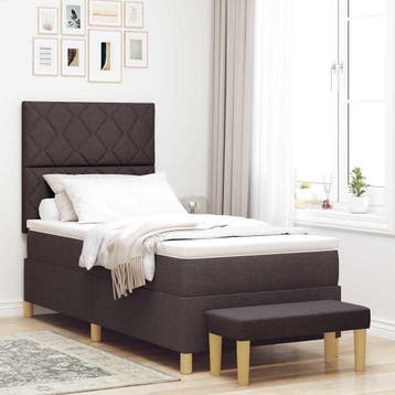 vidaXL Boxspring bed met hoofdeinde Donkerbruin 190 x 90 cm, Verzenden, Nieuw, Bruin