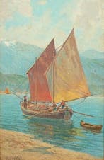 Dario Santini (1874-1924) - Sul lago di Garda con vista del