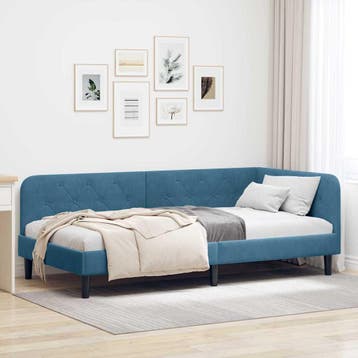 vidaXL Hoekbedframe Blauw 90 x 200 cm Fluweel, Eenpersoons, Nieuw, Stof, Verzenden