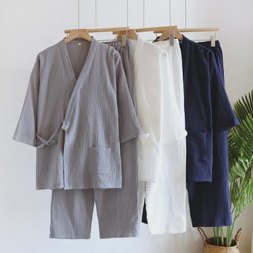 Luxe Katoenen Kimono Pyjama Set Heren - 2 Delig met Lange Br, Verzenden, Nieuw
