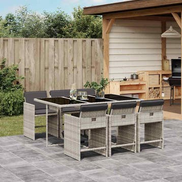 vidaXL 7-delige Tuinset met kussens poly rattan grijs, Verzenden, Nieuw, 6 zitplaatsen, Tuinset