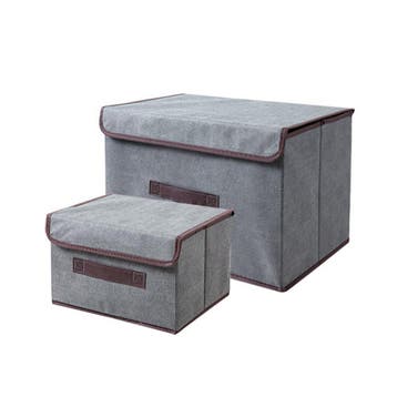 Opbergboxen Set - 2 Stuks - Grijs - Opbergmanden met Deksel, Verzenden, Nieuw