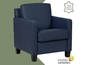 Leren fauteuil Smart - Toledo Kobalt (blauw) - Poten hout, Nieuw, Ophalen of Verzenden, Bohemian, Eigentijds, Modern, Retro, 50 tot 75 cm