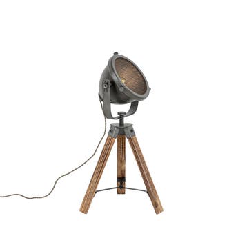 Industriële tafellamp tripod staal met hout kantelbaar -, Huis en Inrichting, Lampen | Tafellampen, Verzenden, Nieuw